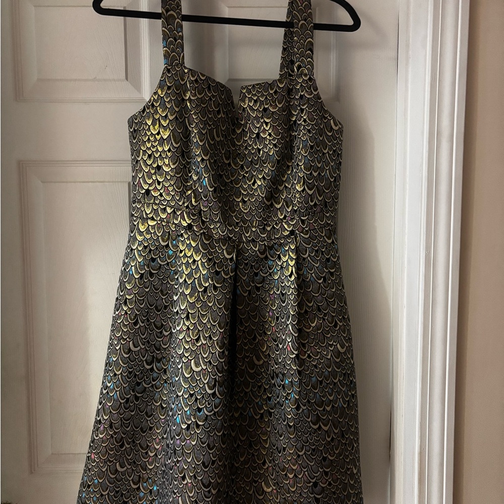 Modcloth Black and Gold Scalloped Dress